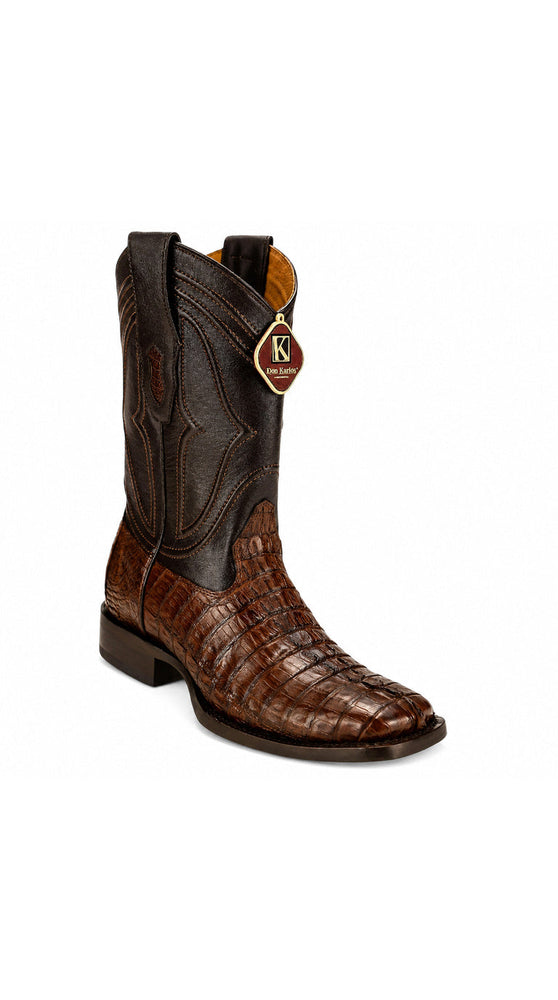 King Exotic Caiman Tail Wide Square Boots- Brown