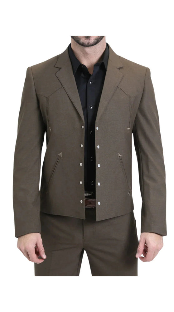 Men's Brown Western Suit 2-Piece - Cowboy Suit with Western Yoke & Pearl Snaps