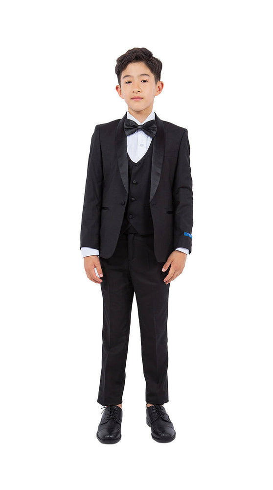 Perry Ellis Boys' 5-Piece Solid Tuxedo - Black and Black