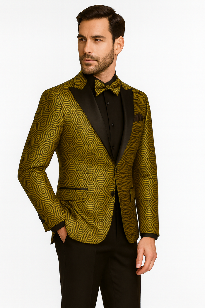 Prom 2026 Suit - Gold - Paisley Floral Tuxedo - Wedding Groom Suit