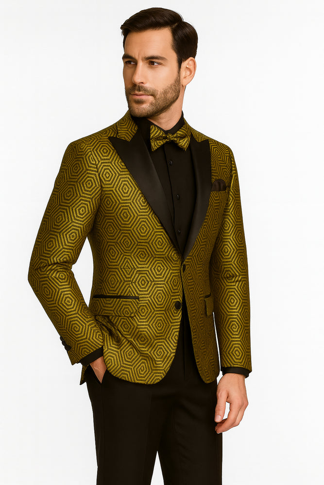 Prom 2025 Suit - Gold - Paisley Floral Tuxedo - Wedding Groom Suit