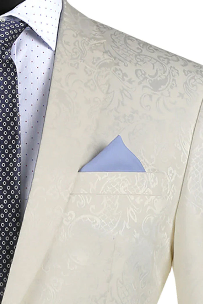 Ivory Men's Slim Fit Paisley Wedding & Prom 2026 Suit - Shiny Finish