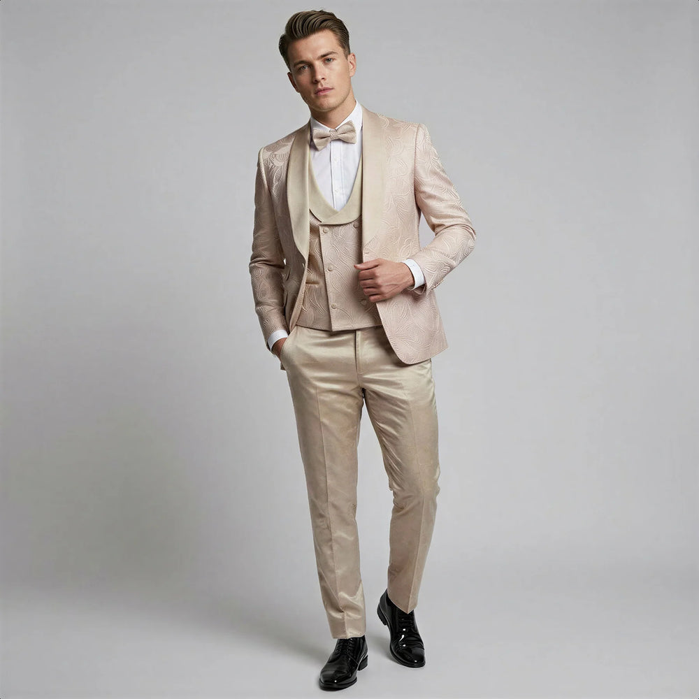 Pink Floral Shawl Lapel Tuxedo Set – Wedding and Prom