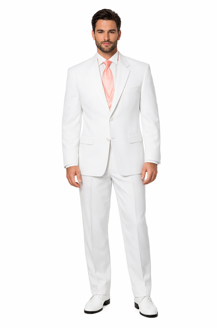Pure Snow White Tuxedo styling with a non-vented back