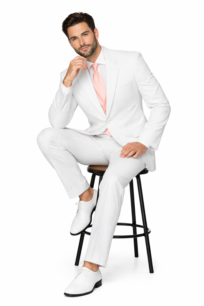 Pure Snow White Tuxedo styling with a non-vented back