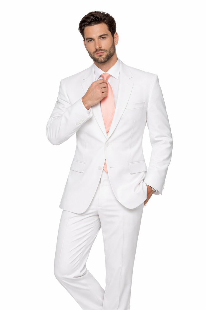 Pure Snow White Tuxedo styling with a non-vented back