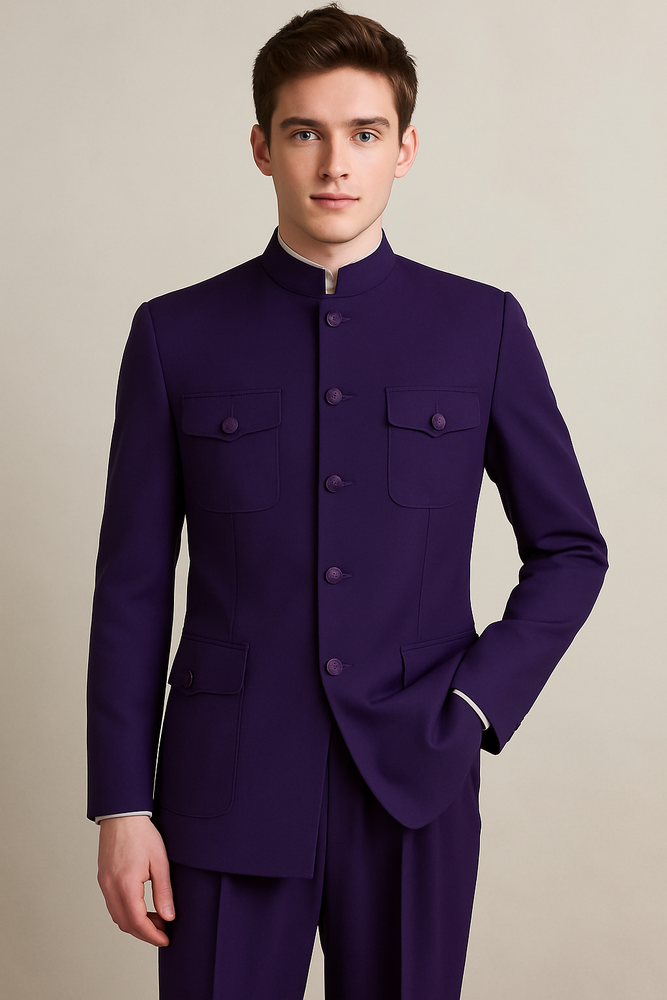 Apollo King Men's 2 Piece Nehru Style Suit Fashion Pockets