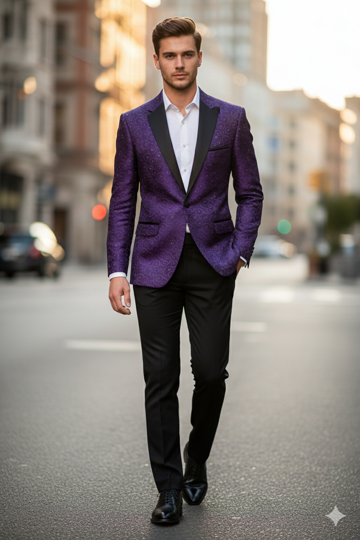 Purple Buttons Closure Floral Sportcoat