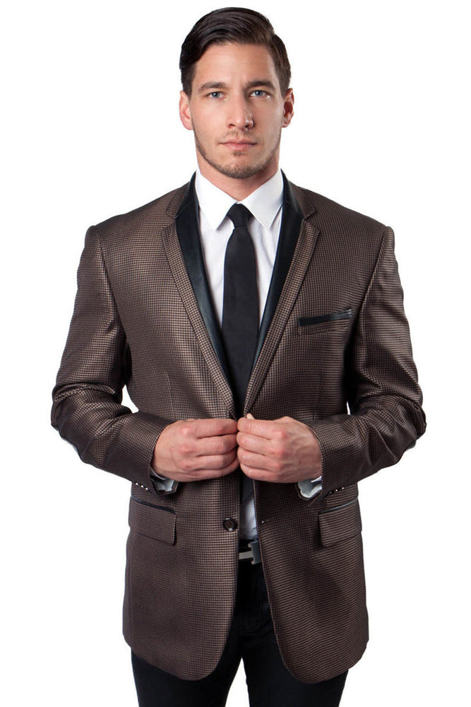 Men's Houndstooth Tuxedo Blazer in Brown