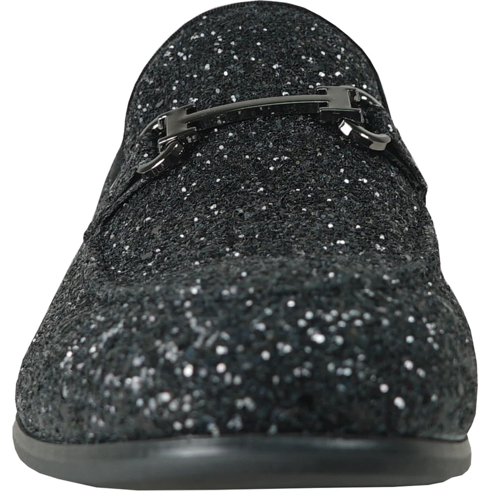 Bravo Mens Modern Glitter Sequin Prom Tuxedo Buckle Loafer in Black - Men's Dress Shoes
