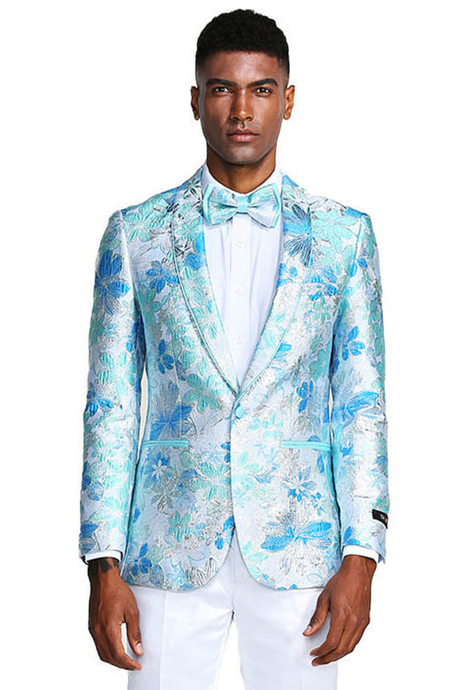 Men's Sky Blue Paisley Tuxedo Jacket by Tazzio Suits