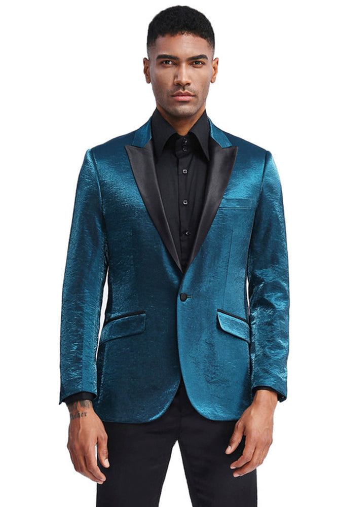 Men's Shiny Satin Turquoise Tuxedo Jacket