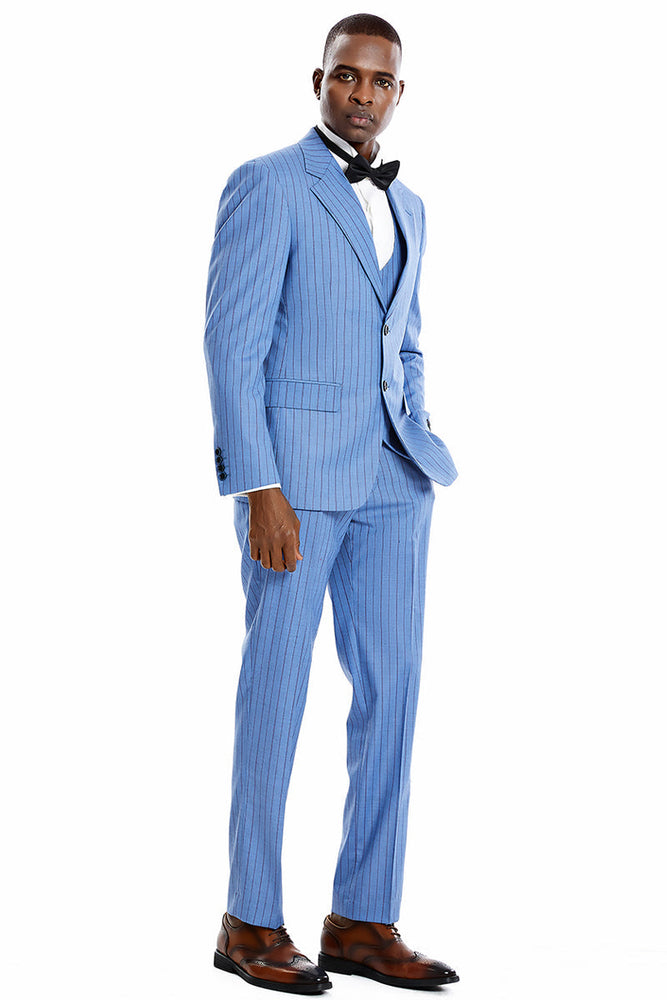 Men's Vintage Blue Pinstripe Suit by Tazzio Suits
