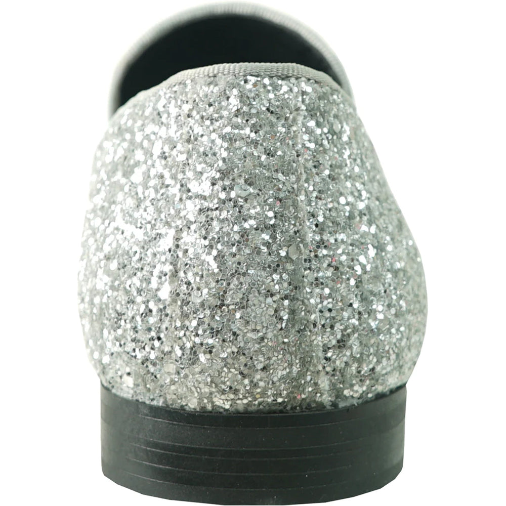 Bravo Mens Modern Glitter Sequin Prom Tuxedo Buckle Loafer in Silver Grey - Men's Dress Shoes