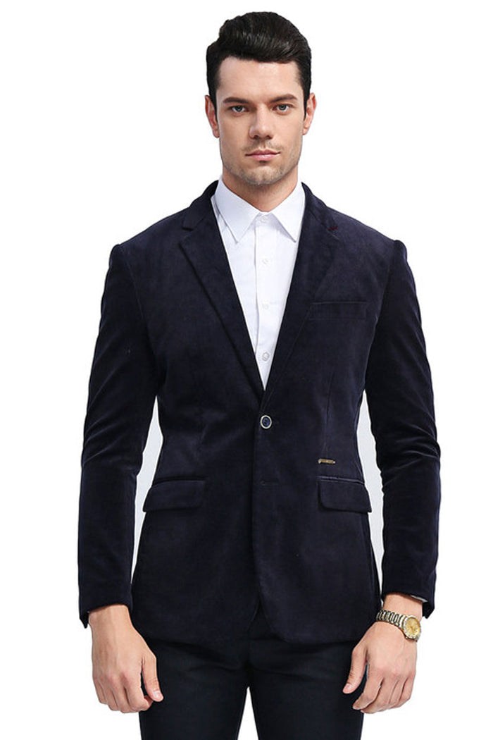 Men's Navy Velvet Slim Fit Casual Jacket
