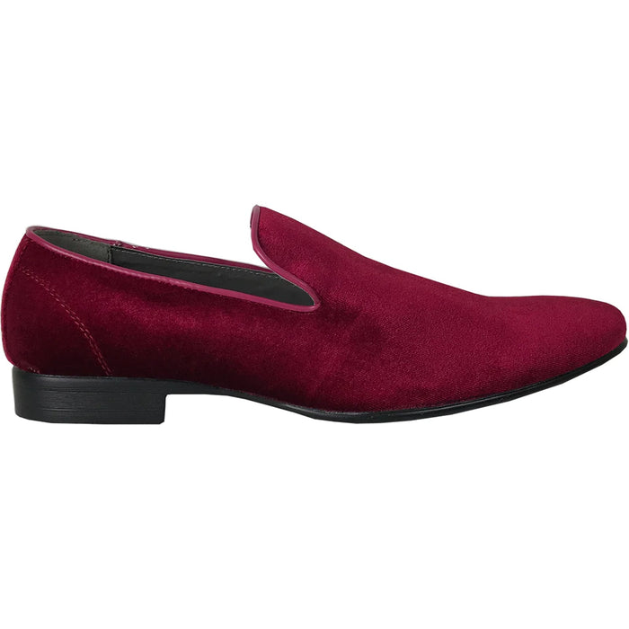 Bravo Mens Modern Slip On Velvet Tuxedo Loafer in Burgundy - Men's Dress Shoes