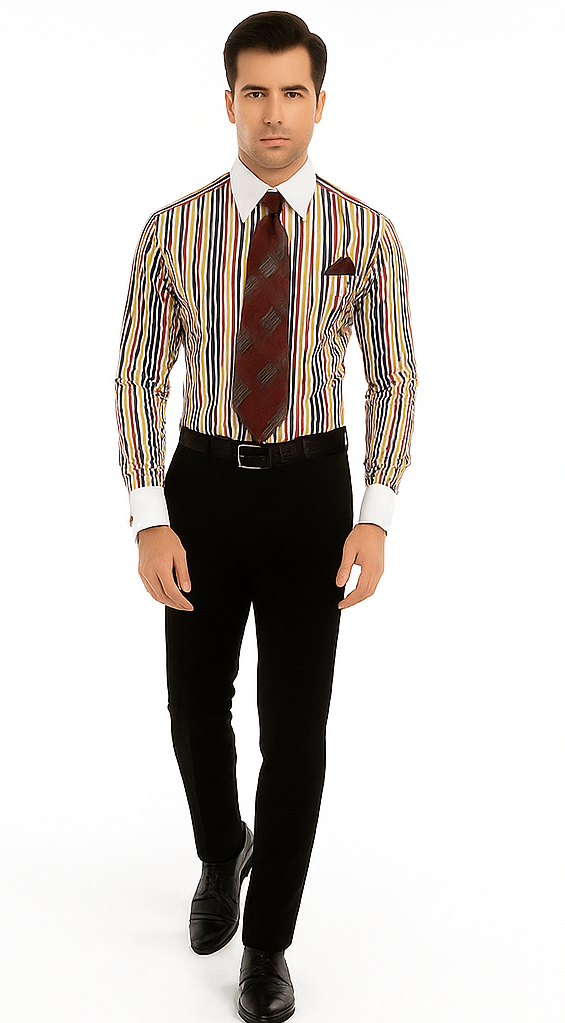 Red Cathedral Stripe Colorful Pinstripe Pattern - White Collared - French Cuffed Men's Dress Shirt - Striped Dress Shirt - Mens Pinstripe Dress Shirt
