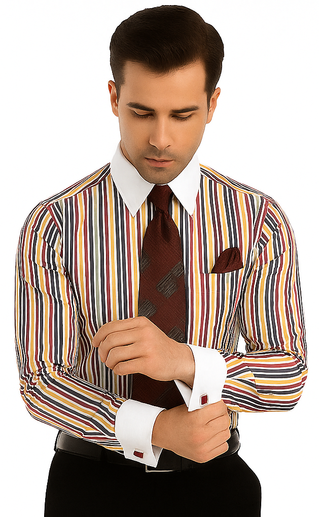 Red Cathedral Stripe Colorful Pinstripe Pattern - White Collared - French Cuffed Men's Dress Shirt - Striped Dress Shirt - Mens Pinstripe Dress Shirt