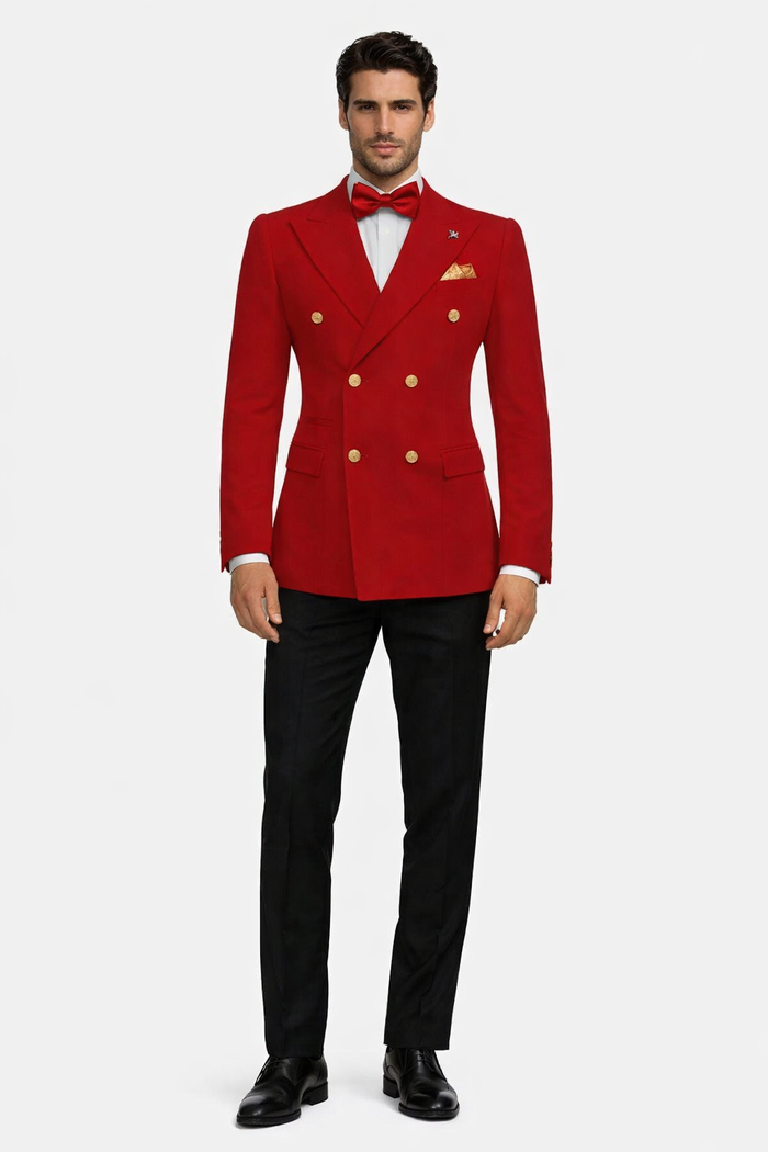Red Double Breasted Sport Coat - Velvet Blazer