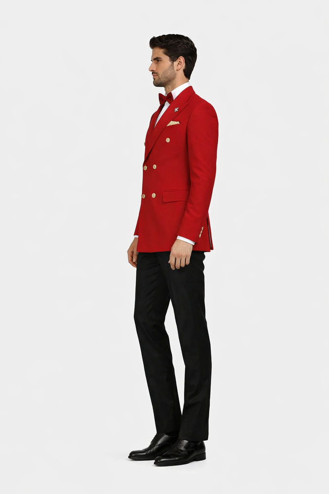 Red Double Breasted Sport Coat - Velvet Blazer