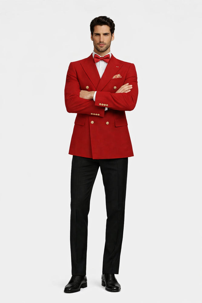 Red Double Breasted Sport Coat - Velvet Blazer