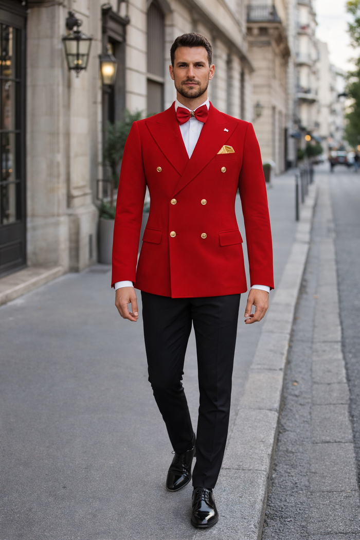 Red Double Breasted Sport Coat - Velvet Blazer