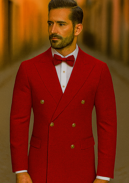 Red Double Breasted Sport Coat - Velvet Blazer
