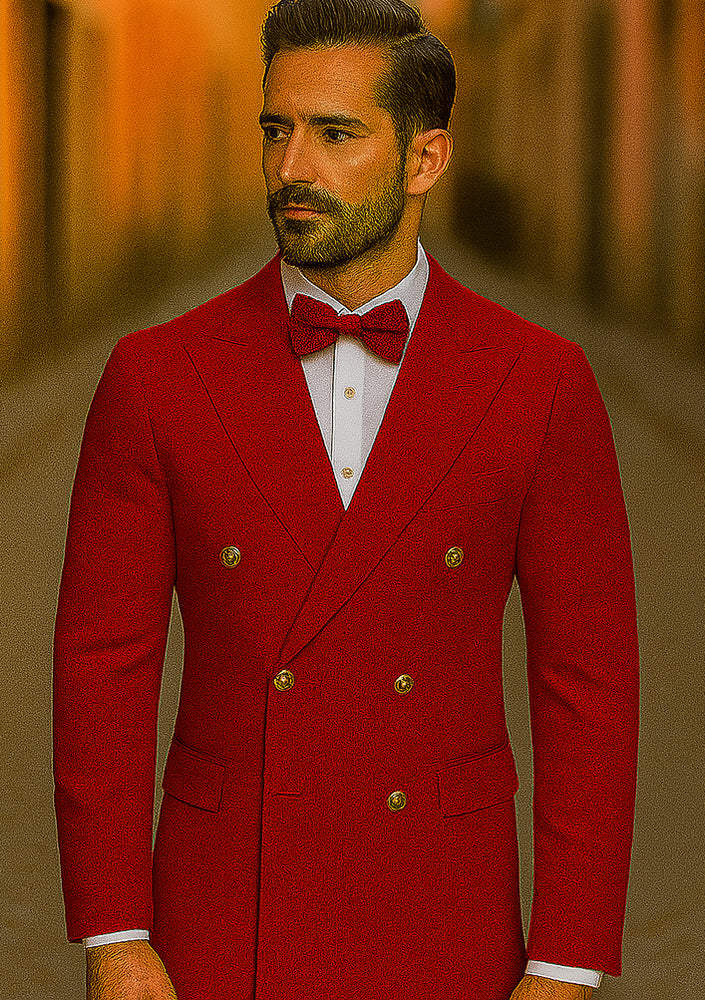 Red Double Breasted Sport Coat - Velvet Blazer