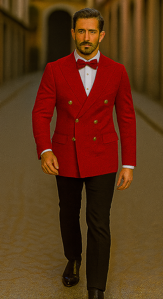 Red Double Breasted Sport Coat - Velvet Blazer