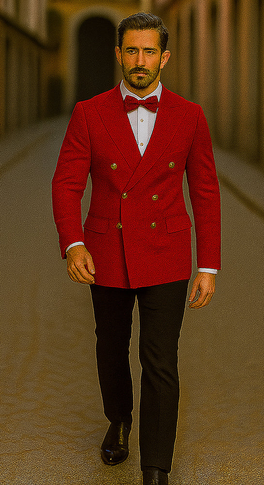 Red Double Breasted Sport Coat - Velvet Blazer