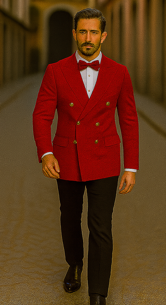 Red Double Breasted Sport Coat - Velvet Blazer