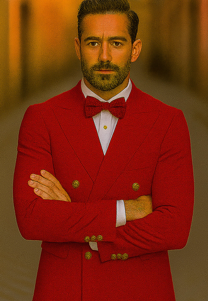 Red Double Breasted Sport Coat - Velvet Blazer