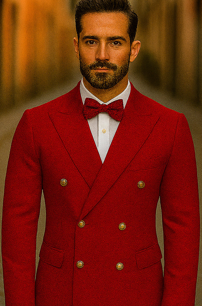 Red Double Breasted Sport Coat - Velvet Blazer