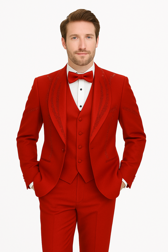 Italian Red Wool 3-Piece Modern Fit Tuxedo