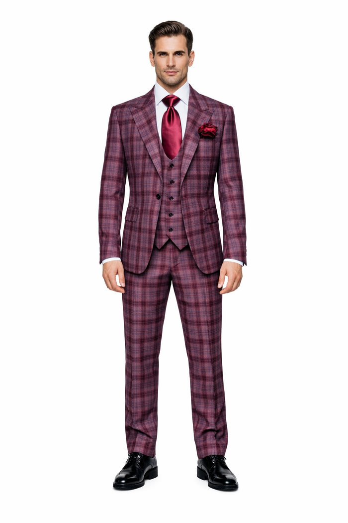 Purple Plaid Double-Breasted 3-Piece Signature Suit