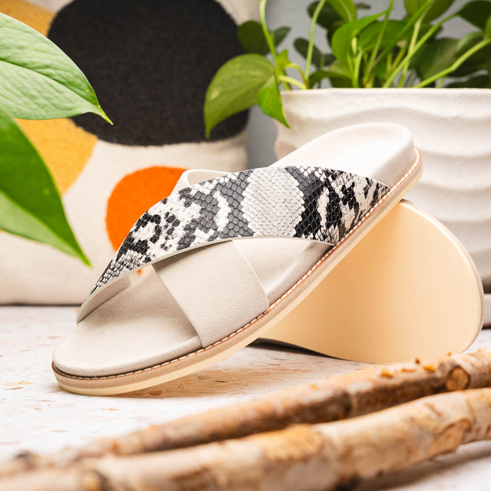 Zelli Rena Sueded Goatskin and Embossed Python Leather Slide
