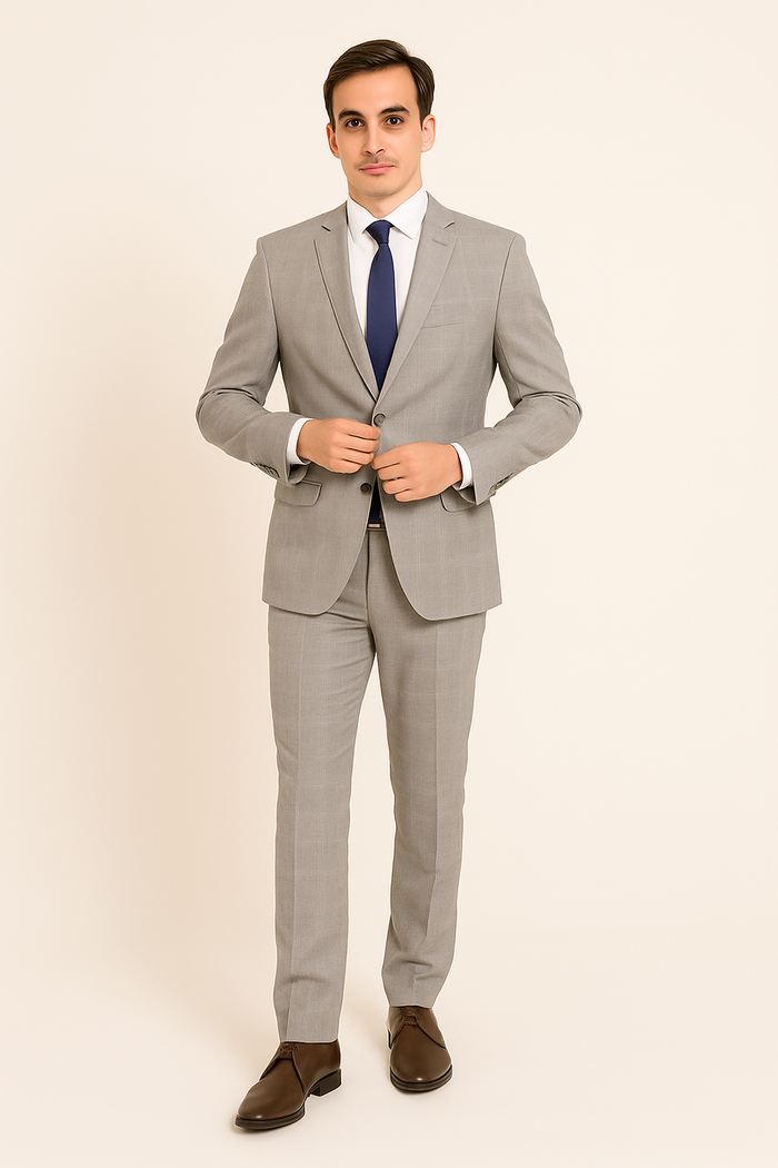 Mens Suits Los Angeles Why Rent To Setup The Group - Call: 3104300939 Buy Online Instead of Rental Slim Fit Groom Wedding Suits & Tuxedo Online + Light Gray Plaid + Free Shirt & Tie