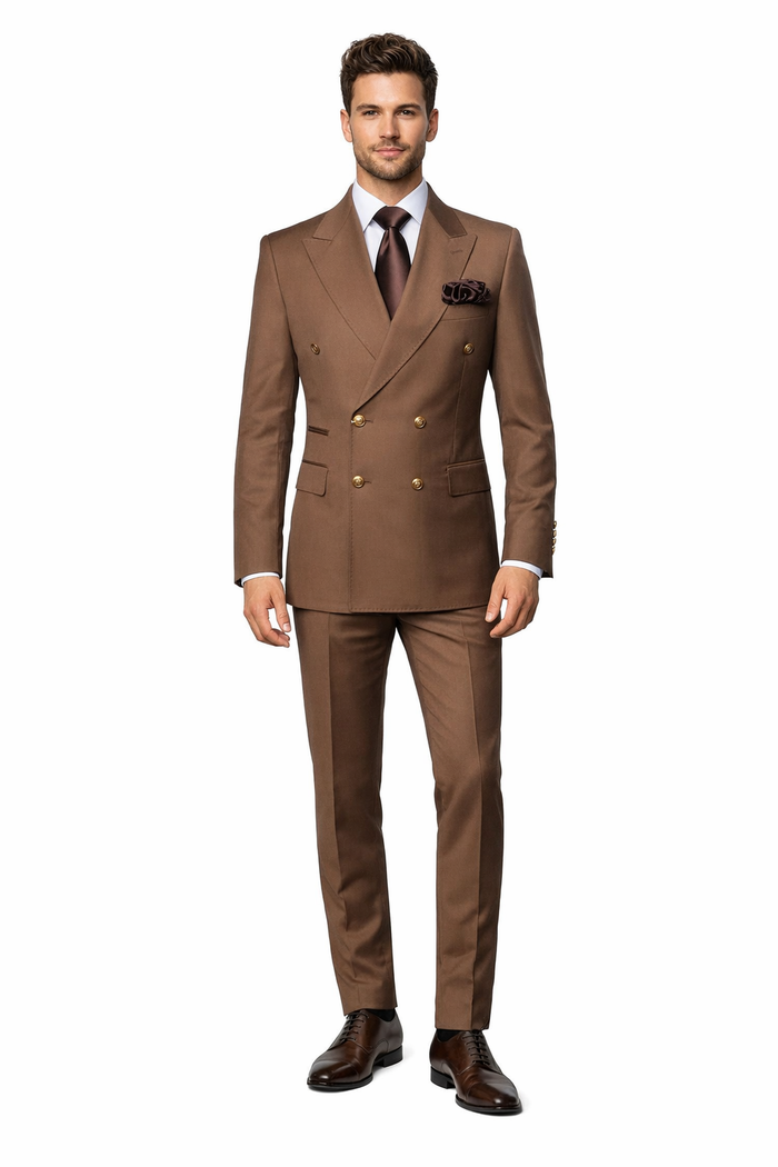 Rich Chestnut Double-Breasted Executive Suit by Rossiman