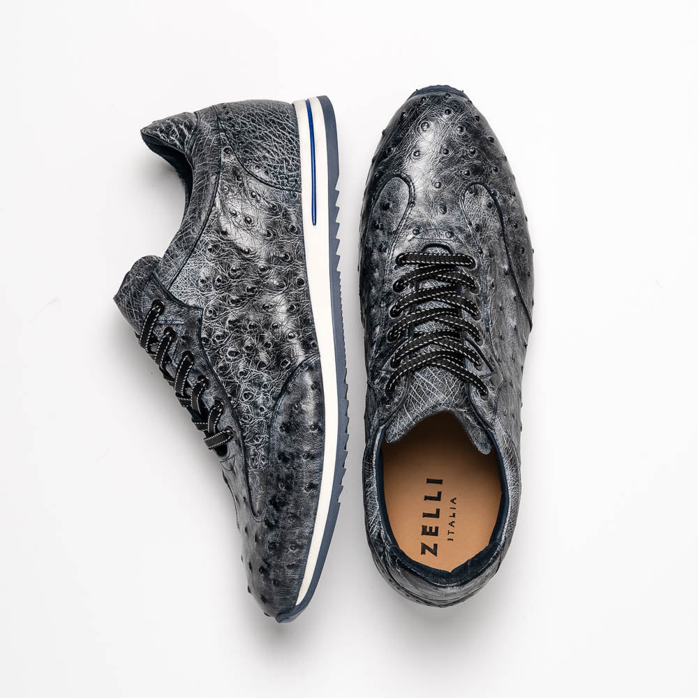 Zelli Rio Genuine Ostrich Quill Sneakers in Faded Black