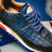 Zelli Rocco Hand-Burnished Crocodile Embossed Sneakers in Navy