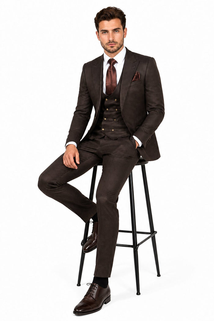 Rossi Man BOND RM1753 Slim Fit 3-Piece Suit – 1-Button Peak Lapel, Modern Formalwear for Men