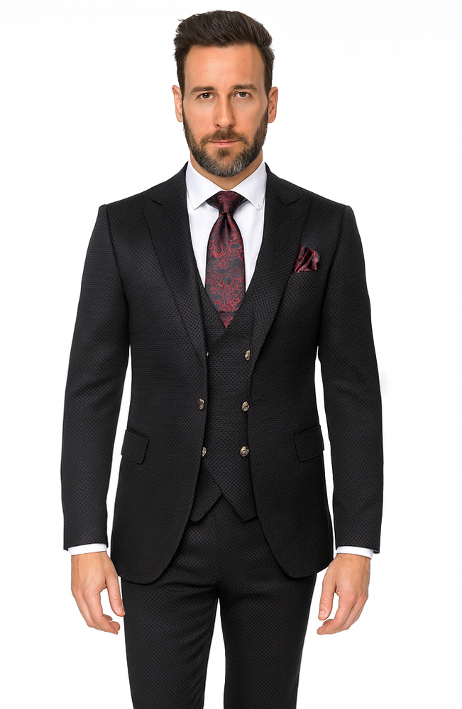 Rossi Man Bond RM1751 Black Slim Fit 3-Piece Suit – Men’s Formalwear