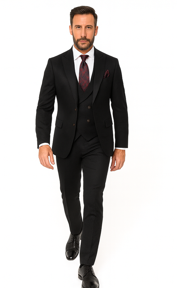 Rossi Man Bond RM1751 Black Slim Fit 3-Piece Suit – Men’s Formalwear