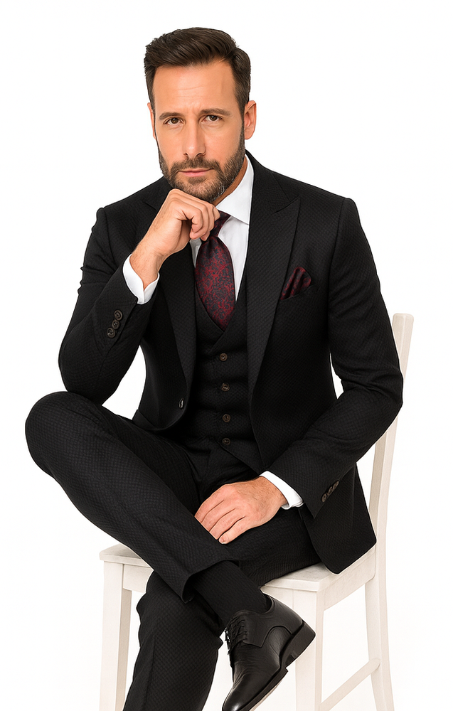 Rossi Man Bond RM1751 Black Slim Fit 3-Piece Suit – Men’s Formalwear
