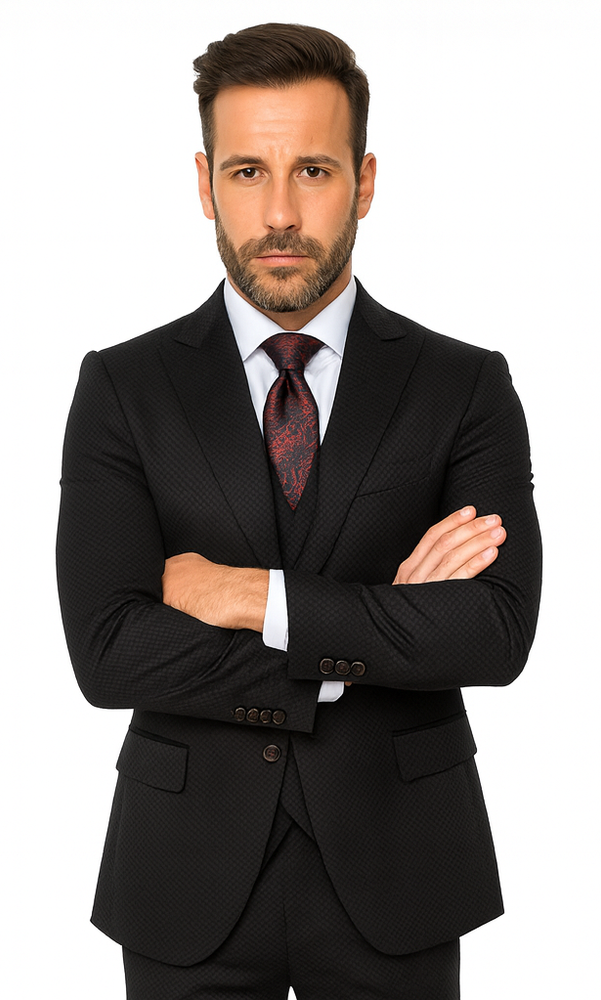 Rossi Man Bond RM1751 Black Slim Fit 3-Piece Suit – Men’s Formalwear