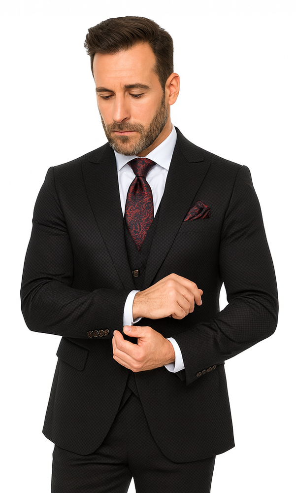 Rossi Man Bond RM1751 Black Slim Fit 3-Piece Suit – Men’s Formalwear