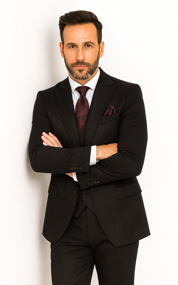 Rossi Man Bond RM1751 Black Slim Fit 3-Piece Suit – Men’s Formalwear