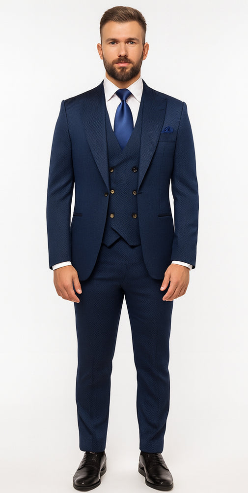 Rossi Man BOND RM1752 Slim Fit 3-Piece Navy Suit – Double-Breasted Vest