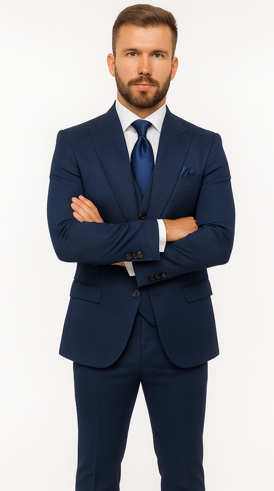 Rossi Man BOND RM1752 Slim Fit 3-Piece Navy Suit – Double-Breasted Vest