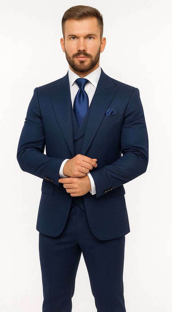 Rossi Man BOND RM1752 Slim Fit 3-Piece Navy Suit – Double-Breasted Vest